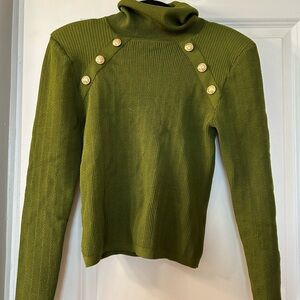 Express Olive Turtleneck Sweater with Button Details